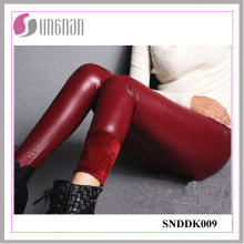 2015 mode PU cuir taille haute pantalons épaississement leggings en molleton